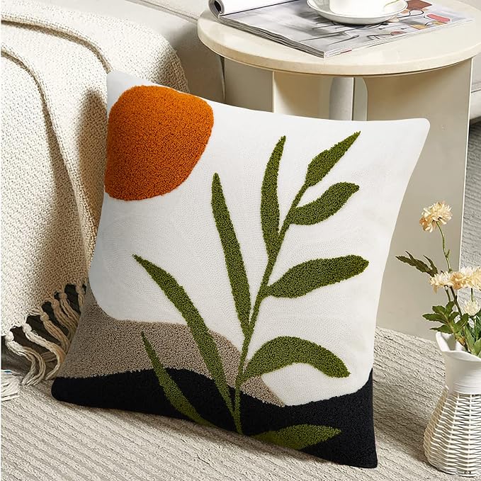 Merrycolor Boho Pillow Covers 20x20 Tufted Mid Century Modern Throw Pillow Covers Abstract Leaf Pillow Cover Bohemian Aesthetic Boho Pillows Decorative large Pillows for Couch Bed Sofa Living Room 1PC