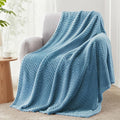 Exclusivo Mezcla Soft Fleece Throw Blanket for Couch, Cozy Lightweight Blankets with Decorative Wave Textured Suitable for All Season Use, Slate Blue, 50x70 Inches | 50"x70" Soft Breathable Lightweight Flannel Throws for Summer, Plush Cozy Jacquard Wav...