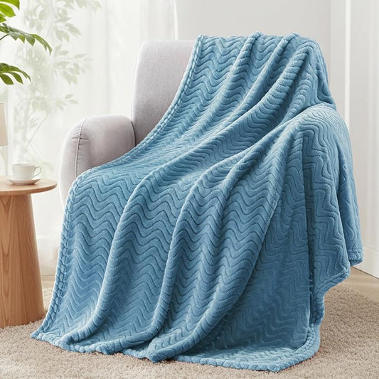Exclusivo Mezcla Soft Fleece Throw Blanket for Couch, Cozy Lightweight Blankets with Decorative Wave Textured Suitable for All Season Use, Slate Blue, 50x70 Inches | 50"x70" Soft Breathable Lightweight Flannel Throws for Summer, Plush Cozy Jacquard Wav...