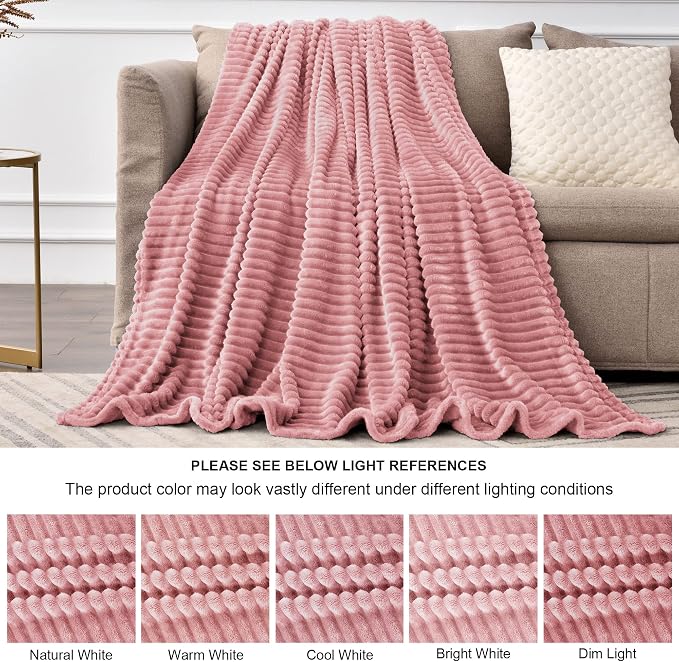 BEDELITE 3D Ribbed Jacquard Pink King Size Blankets for Bed, 108x90 Inch | Soft Warm Decorative Fluffy Blanket, Cozy Fuzzy Lightweight Plush Fleece Throw Blankets for Bed, Room Decor, Gift for Women