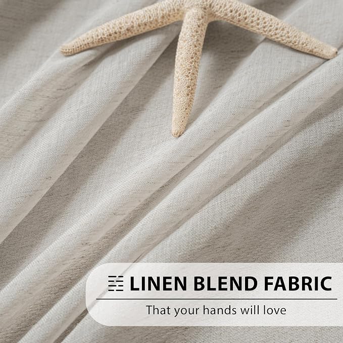 FMFUNCTEX Grey Linen Sheer Curtains, 84 Inches, 2 Panels for Bedroom | Semi Sheer Window Drapes, Flax Linen, Rod Pocket, Light Filtering, Farmhouse French, Kitchen, Privacy, for Living Room