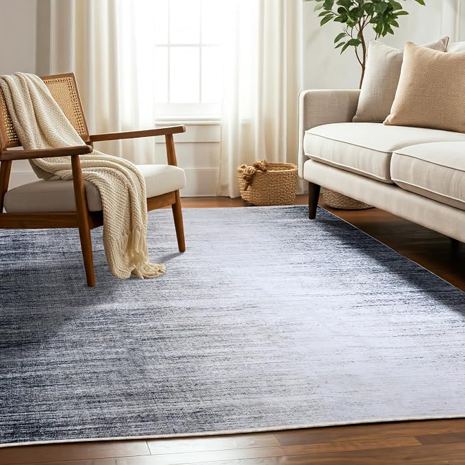 Machine Washable Area Rug, Soft & Durable, Non-Slip, Stain Resistant Rug for Bedroom, Living Room, Dining Room, High Traffic Areas. (Grey/Soft White, 6' X 9')