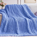 Negwoo Chunky Knit Throw Blanket, Knitted Throw Chenille Yarn, 50"*60" | Soft Thick Cable Knitted Blankets, Handmade Big Thick Blanket, Machine Washable Cute Comfy Blanket for Home Decor, Light blue