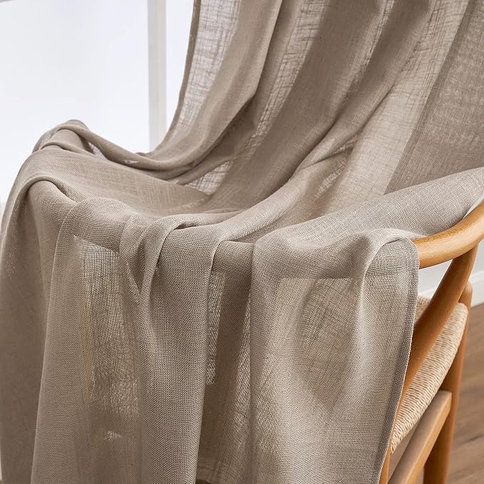 MIULEE Taupe Linen Curtains 37x72 Inch Length 2 Panels for Bedroom | Living Room, Soft Thick Linen Textured Window Drapes, Semi Sheer Light Filtering, Back Tab Rod Pocket, Burlap Look Decor