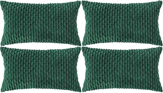 Set of 4 Dark Green Decorative Throw Pillow Covers 12x20 Inch Corduroy Pillow Covers for Bed Couch Sofa Living Room Soft Cushion Cases