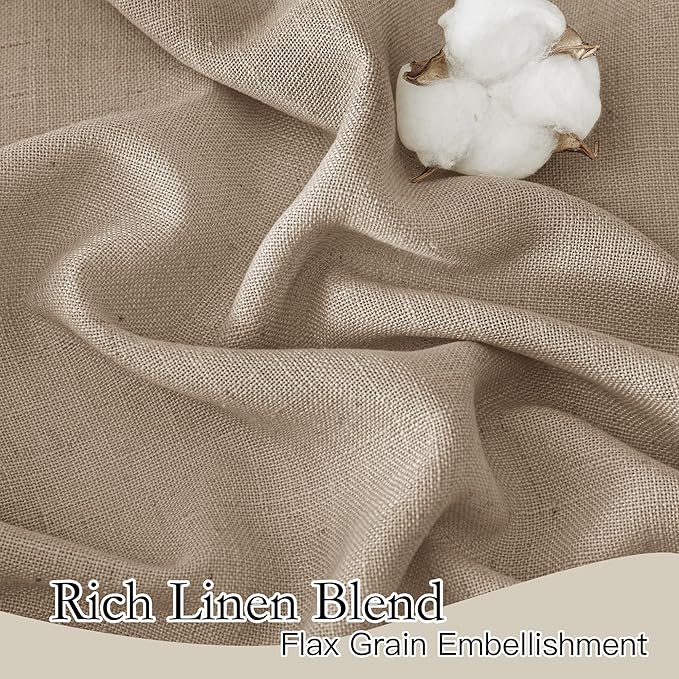 RYB HOME Linen Sheer Curtains for Living Room, Boho Classic Linen Blend Elegant Light Filtering Privacy Protected Panels for Bedroom Gym Room, Khaki, 52" W x 108" L, 2 Panels