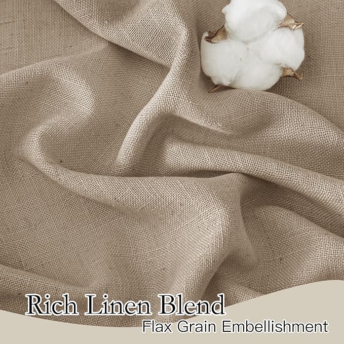 RYB HOME Natural Linen Curtains 84 Inch Length, Light Filtering Home Decor 2 Panels Set for Living Room Bedroom, Vertical Soft Window Treatments for Kitchen Kids Room, Khaki, W 34 x L 84 inches