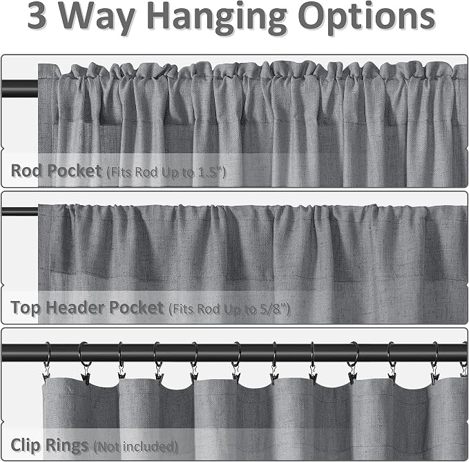 Dark Grey Linen Curtains 84 Inches Long 2 Panel Set Rod Pocket Semi Sheer Dining Room Cozy Bedroom Decor Cotton Look Country Rustic Farmhouse Boho Curtains 52x84