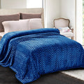 Whale Flotilla Flannel Fleece Bed Blanket King Size, Royal Blue | Lightweight Breathable Soft Bedspread, Plush Fluffy Coverlet Chevron Design Decorative Blanket for All Season, 90x104 Inch