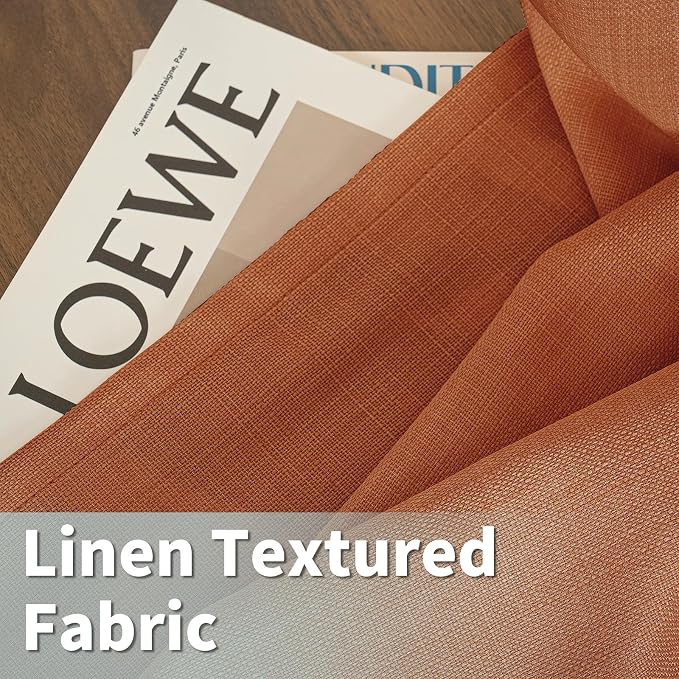 Terracotta Linen Curtains for Living Room 102 Inch Length 2 Panels | Rust Fall Decor, Light Filtering, Farmhouse, Semi Sheer, Privacy Protected, Boho Bedroom Drapes, Grommet, 52 x 102 Inch