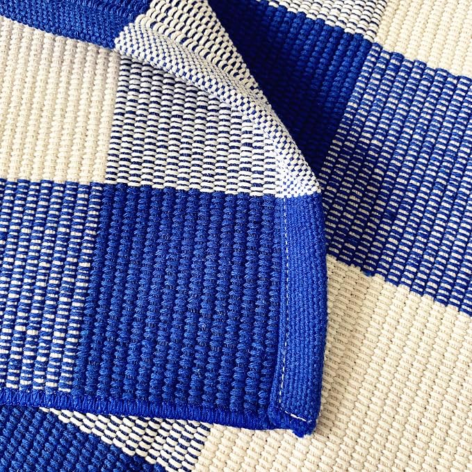 Levinis Buffalo Check Rug 2' x 3'- Cotton Washable Front Porch Rugs Door Mats Hand-Woven Checkered Plaid Rug for Entry Way/Kitchen/Bathroom/Bedroom, (Blue and White Plaid, 23.6"x 35.4")