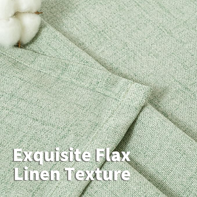 YoungsTex Sage Green Linen Curtains 45 Inches Length for Kitchen Window, Textured Semi Sheer Drapes with Bronze Grommet Light Filtering for Bathroom Cafe Bedroom, 42 x 45 Inch, 2 Panels