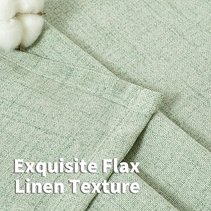 YoungsTex Sage Green Kitchen Window Curtains, Short Linen Drapes with Bronze Grommet Light Filtering Semi Sheer for Bathroom Windows, 42 x 40 Inch, 2 Panels