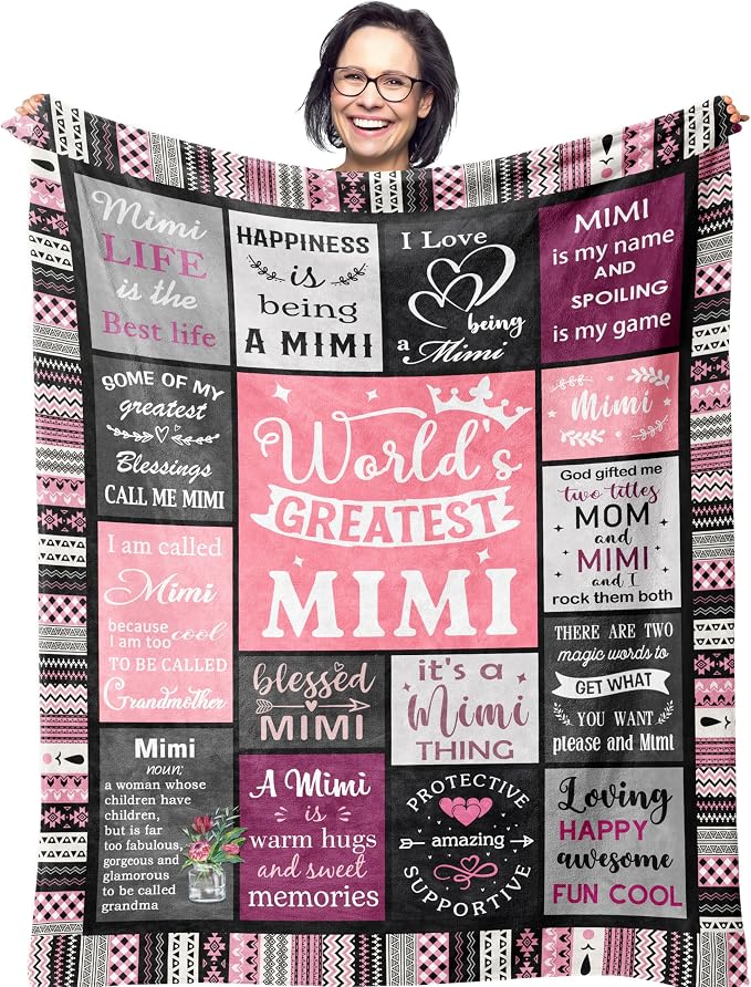 Ruvinzo Mimi Gifts for Grandma, Birthday Gifts for Mimi, Grandma Bday Gift, Grandmother Gift Idea, Best Mimi Ever Gift Soft Throw Blanket 80” x 60”