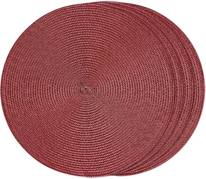 FunWheat Round Braided Placemats Set of 4 Table Mats for Dining Tables Woven Washable Non-Slip Place mats 15 inch(Wine,4pcs)