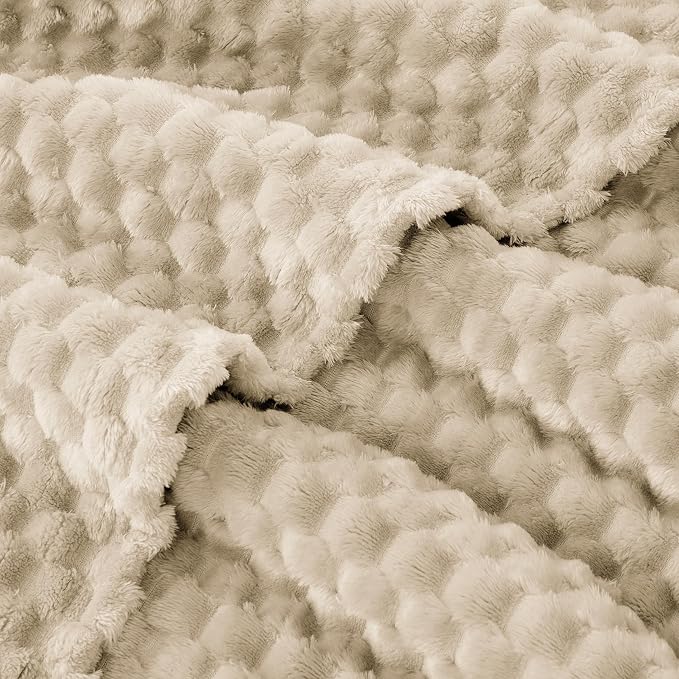 EXQ Home Gentle Soft Fleece Throw Blanket – Cozy Lightweight 3D Imitation Turtle Shell Jacquard Blanket for Couch Bed – All-Season Warm Fuzzy Flannel Blanket for Women Mom Her Gifts(60"x80",Linen)