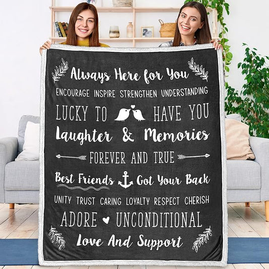 PAVILIA Best Friend Blanket - Friendship Gifts for Women, Soul Sister & Long Distance Bestie Gift, Soft Cozy Sherpa Throw with Sentimental Quotes, BFF Birthday Gift Idea, Gray