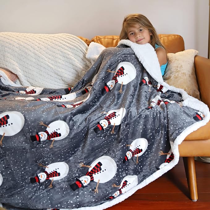 Catalonia Snowman Blanket, Holiday Theme Sherpa Fleece Throw, Blanket for Couch and Bed, Christmas Blanket | Super Soft, Comfy, Cozy, Fluffy, Warm | 50x60 inch, Grey