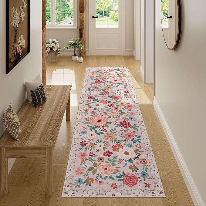 DUKINO 2x7 Runner Rug for Hallway, Washable Runner Rug Non Slip, Beige | Low Pile, Soft Indoor Carpet Runner for Kitchen, Bedroom, Bathroom, Entryway, Laundry, Pet Friendly, Home Decor, Lightweight