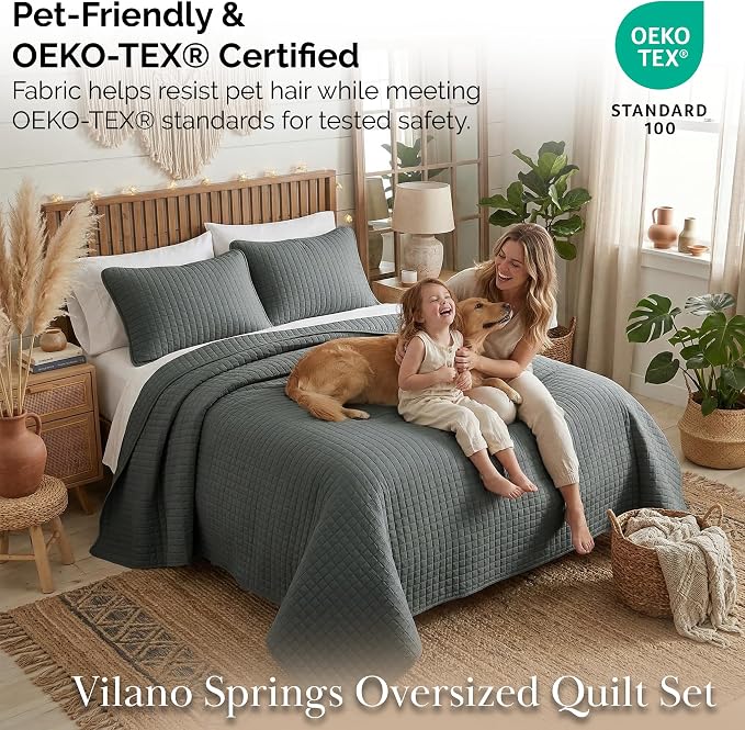 Southshore Fine Living, Inc. Twin Summer Quilts Set, Quilted Grey Bedspread Twin/XL Quilts with Matching Pillow Sham, Soft Microfiber, Lightweight Quilt Coverlet Set, Easy Care, Slate Grey