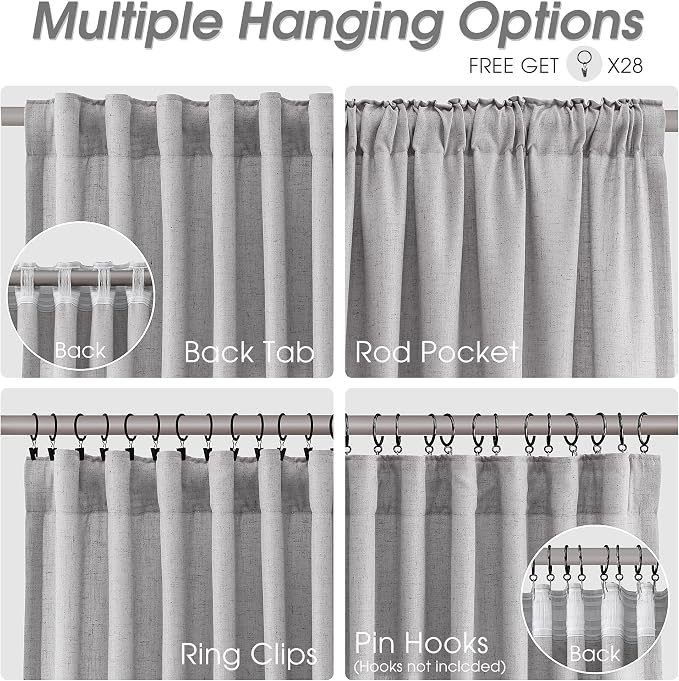 Extra Long Linen Curtains for Bedroom 108 Inch Length 2 Panels Set Privacy Floor to Ceiling Textured Translucent with Elegant Farmhouse Semi Sheer Drapes for Bedroom Gery W52 x L108