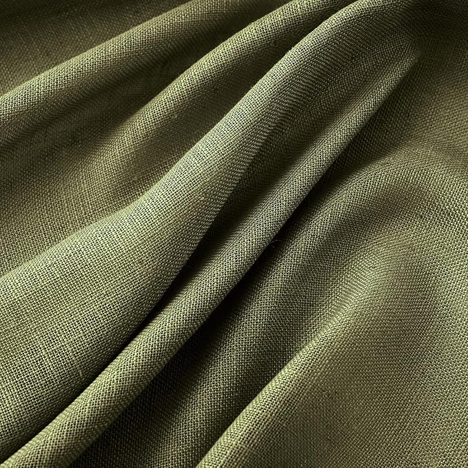 MIULEE Light Olive Green Linen Curtains 52x90 Inch Long 2 Panel for Bedroom | Living Room, Soft Linen Textured Natural Window Drapes, Semi Sheer Light Filtering, Back Tab Rod Pocket, Burlap Look Decor