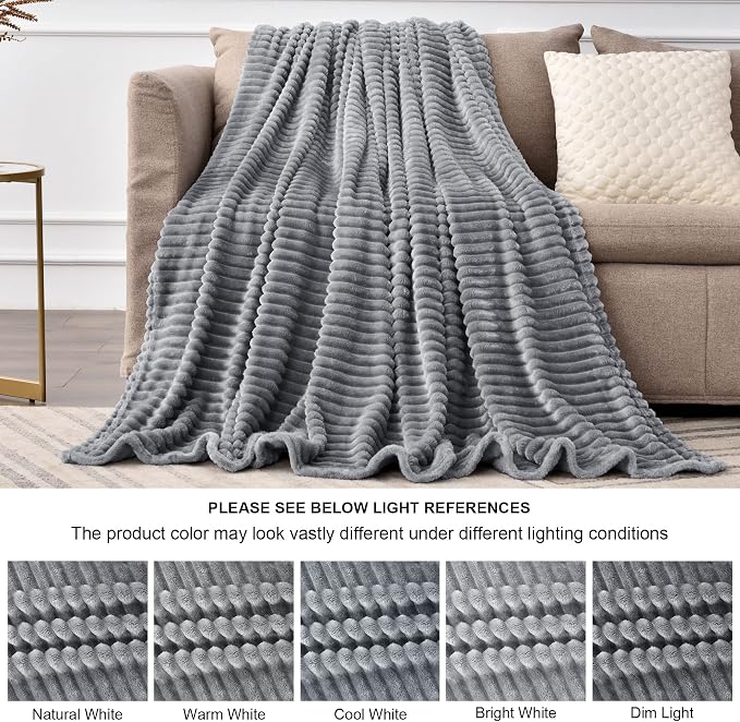 BEDELITE 3D Ribbed Jacquard Grey Blankets Queen Size for Bed, 90x90 Inch | Soft Warm Decorative Fluffy Blanket, Cozy Fuzzy Lightweight Plush Fleece Throw Blankets for Bed, Room Decor, Gift for Women