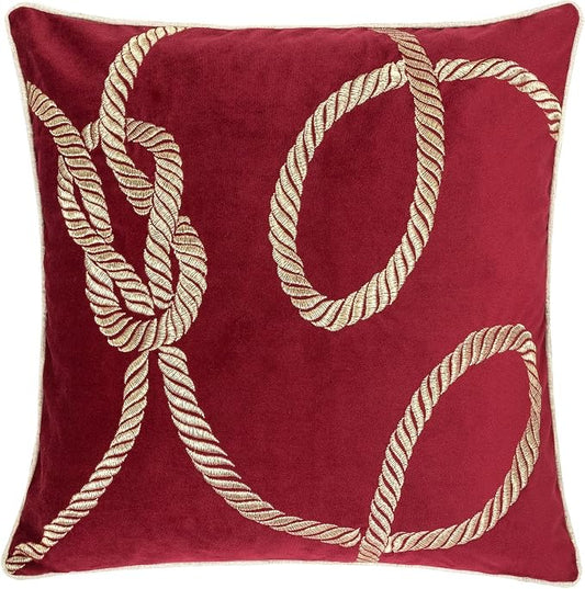 Embroidery Red Velvet Throw Pillow Cover, Merry Christmas Series Gift Knot Luxury Soft Fuzzy Cozy Warm Slik Gift Square Couch Cushion Pillow Case 20 x 20 Inch, Cover Only