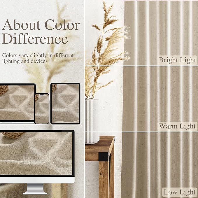 Taupe Burlywood Linen 144 Inch Curtains for Living Room Light Filtering Semi Sheer Curtain Back Tab Rustic Modern Farmhouse Decor Drapes Floor to Ceiling High Window for Bedroom 52x144, 2 Panels