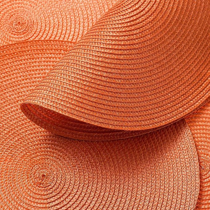 AHHFSMEI Round Placemats Set of 8 Heat Resistant Washable Non-Slip Woven Braided Table Mats for Dining Table Kitchen & Home Decor (Orange,8)