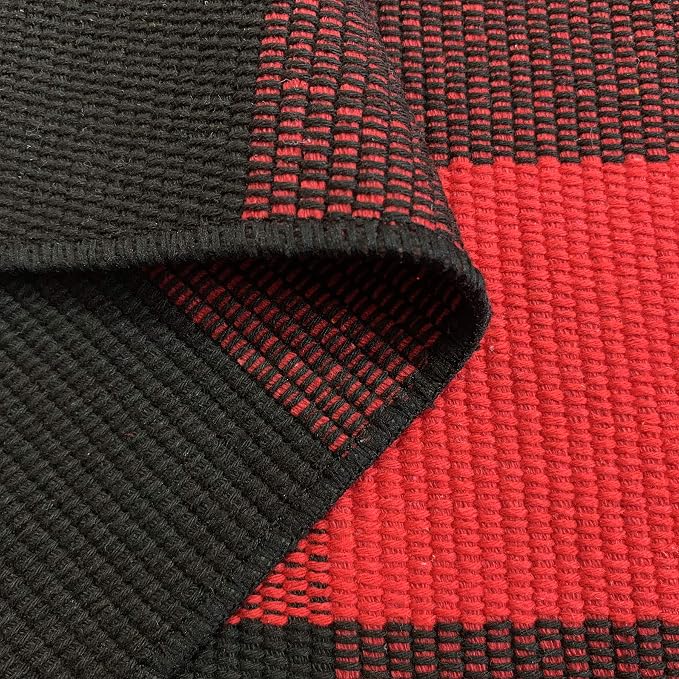 Ukeler Cotton Plaid Rugs Red/Black Hand-Woven Checkered Door Mat Washable Buffalo Check Area Rugs for Kitchen/Bathroom/Entry Way, 51.2''×23.6'', Red and Black Plaid Rug
