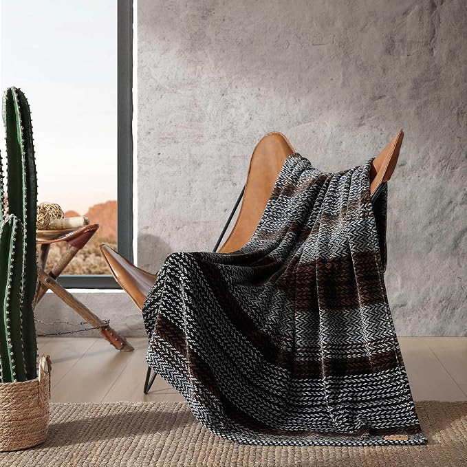 Wrangler - Blanket, Super Soft Plush Fleece Bedding, Yellowstone Inspired Throw Blanket for Couch or Bed (Nash Stripe Brown, 50" x 60")