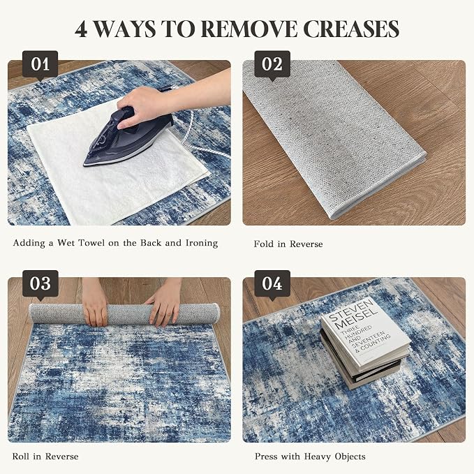 Lansny Abstract Washable 2x10 Runner Rug Runners for Hallways Non Slip | Blue;Thin Printed Faux Wool Entryway Runner Indoor;Hallway Runner Rug;Rubber Backed 10ft Floor Carpet Runners;Bedroom Runners
