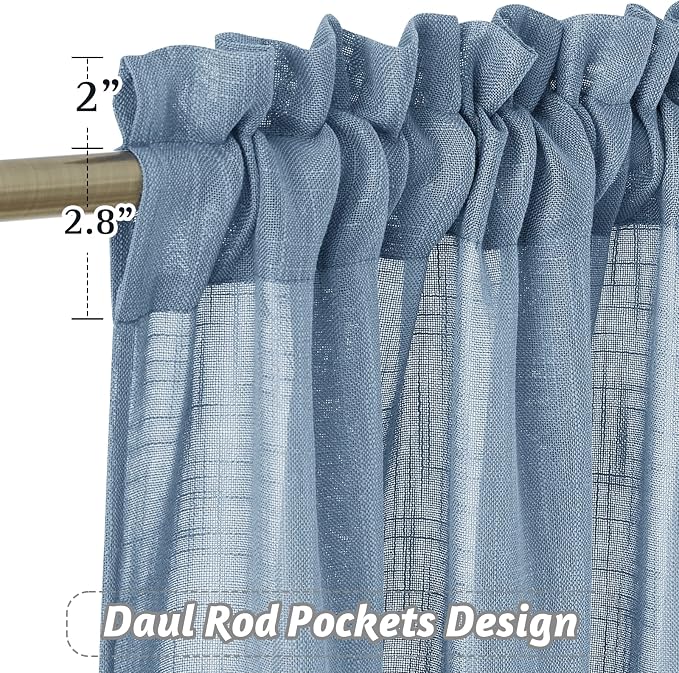 RYB HOME Semi Sheer Curtains 95 inches Long for Living Room Windows | Sunlight Filtering, Privacy Protect, Soft & Vertical, Rod Pocket Drapes, for Bedroom Dining, Blue Haze, W52 x L95, 2 Panels