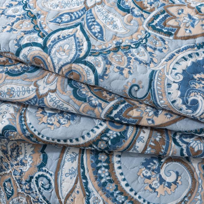 NEWLAKE Cotton Bedspread Quilt Sets-Reversible Patchwork Coverlet Set, European Grey Floral Pattern, King Size
