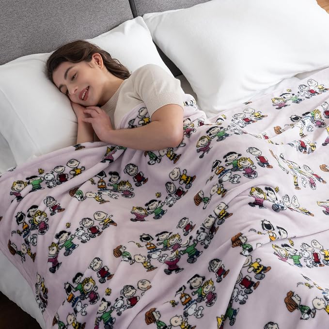 Berkshire Blanket Peanuts® VelvetLoft® Cute Character Snoopy Plush Blanket,Peanuts Laughing Robe Lilac,Full/Queen 90 in x 90 in (Official Peanuts® Product)
