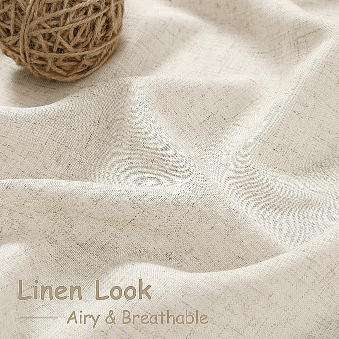 Warm Beige Linen Curtains 63 Inches Long 2 Panel Sets for Living Room Bedroom Rod Pocket Back Tab Light Filtering Drape for Kitchen Window Short Protect Privacy Curtain Modern Farmhouse Decor 52x63
