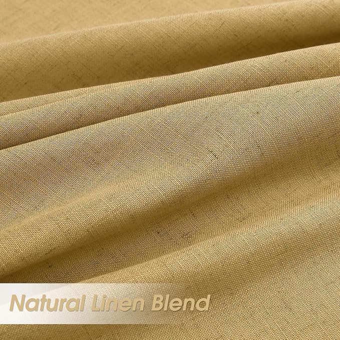 Extra Long Linen Curtains 120 Inches for Living Room Back Tab Semi Sheer High Floor to Ceiling 10ft Light Filtering Curtain Boho Farmhouse Decor Window Drapes for Bedroom 2 Panels Gold