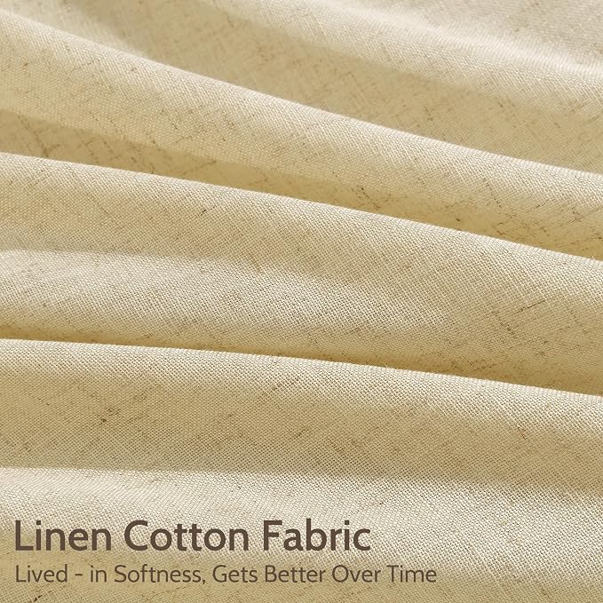 Cream Yellow Linen Curtains 90 Inches Long for Living Room Light Filtering Modern Farmhouse Sheer Curtains Back Tab and Rod Pocket Curtain for Bedroom Office 52x90, 2 Panels