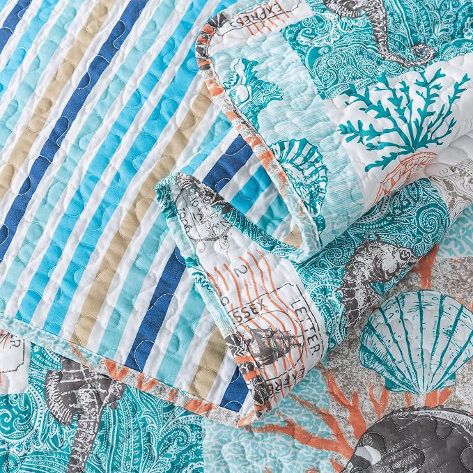 NEWLAKE Quilt Bedspread Sets - West Coastal Pattern Reversible Coverlet Set, Queen Size