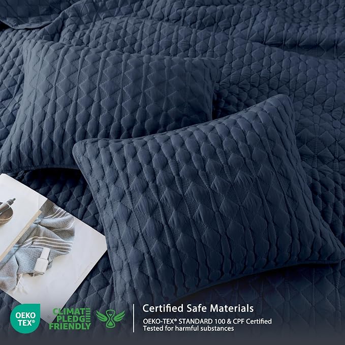 WDCOZY Navy Blue Quilt Twin Size Bedding Sets with 1 Pillow Sham, Lightweight Soft Bedspread Coverlet, Quilted Blanket Thin Comforter Bed Cover, All Season Spring Summer, 2 Pieces, 68x90 inches
