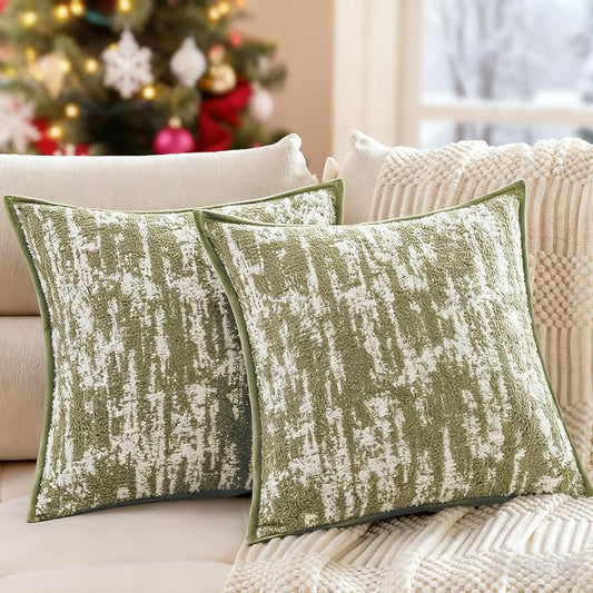 A Moment Throw Pillow Covers 20x20 Inch Set of 2, Soft Textured Decorative Christmas Tie-Dye Style Cushion Covers, Modern Boho Farmhouse Home Decor Pillow Cases for Couch, Bed, Living Room,Olive Green