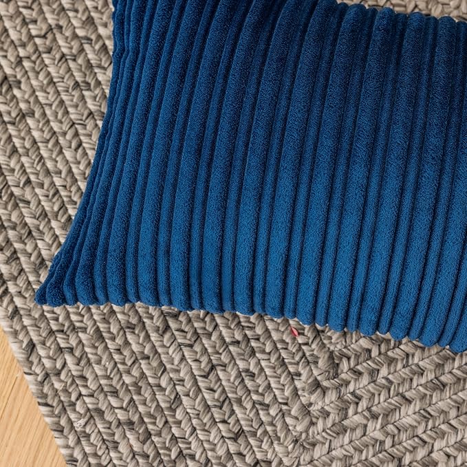 Kevin Textile Striped Corduroy 12”x20” Pillow Covers 2 Pack, Navy Blue