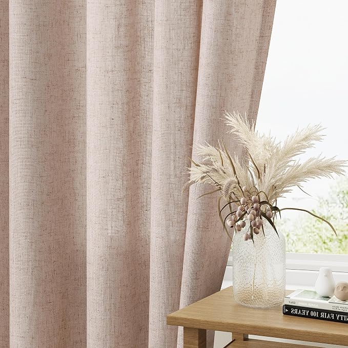 Oatmeal Linen Curtains 90 Inch Length for Living Room Bedroom 2 Panels Set Rod Pocket Light Filtering Semi Sheer Window Curtains 52 Inch Width Boho Farmhouse Linen Drapes, W52xL90
