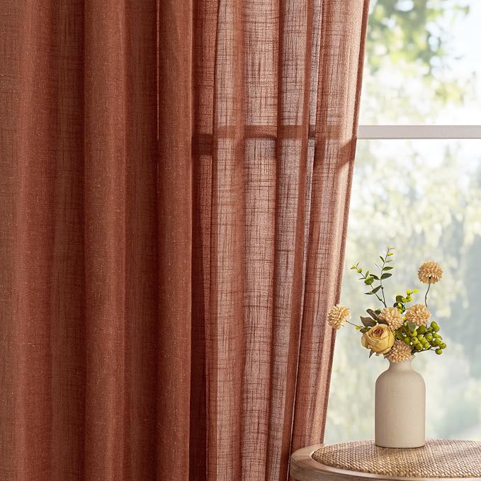 MYSKY HOME Semi Sheer Curtains 72 Inch Length for Bedroom 2 Panels, Light Filtering Privacy Drapes, Door Curtains for Closet Doorways Back Tab Soft Touch Style Texture for Kitchen, Terracotta, 50"x72"