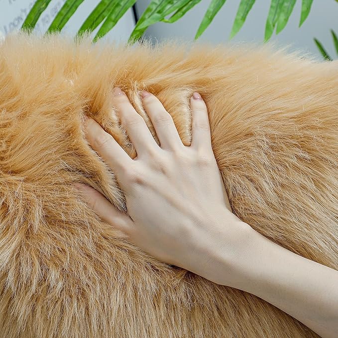 linmopm Faux Fur Sheepskin Rug, Beige, 4x6 ft | Shag Fluffy Fuzzy, High-Density Cushion, For Bedroom Bedside Living Room, Plush Carpet, Sofa Cover