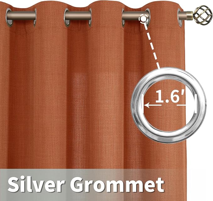 Terracotta Linen Curtains for Living Room 102 Inch Length 2 Panels | Rust Fall Decor, Light Filtering, Farmhouse, Semi Sheer, Privacy Protected, Boho Bedroom Drapes, Grommet, 52 x 102 Inch