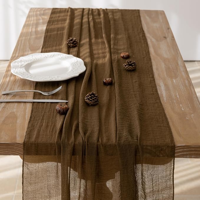 2Pcs Coffee Cheesecloth Table Runner 120 Inches for Party Home Decor | Ideal for wedding baby shower bridal shower birthday engagement party,or adding rustic boho charm to daily home.