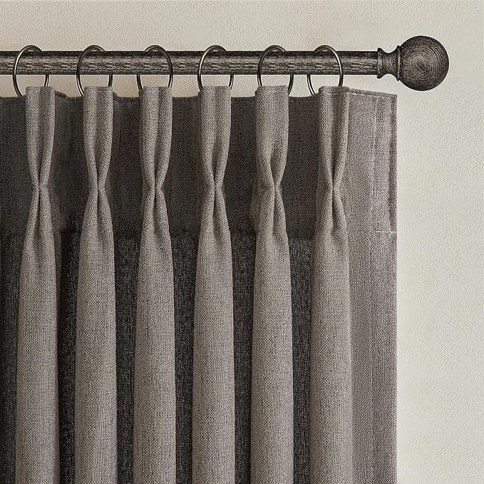 Pleated Chocolate Tart Natural Linen Curtains 96 Inches Long for Sliding Glass Doors, Memory Trained Semi Sheer Drapes Light Filtering Privacy 8FT Length Rustic Windows Curtain 2 Panels Set Back Tab