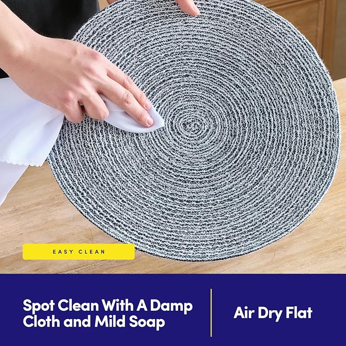 Round Placemats Set of 4-100% Cotton Two-Tone Placemat for Dining Table - Woven Braided Table Setting Place Mat - Washable Table Decor for Kitchen, Farmhouse, Rustic, Everyday Use, Navy
